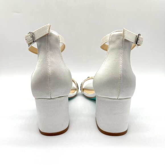 Betsey Johnson Womens 8M Mel Ivory White Satin Jeweled Heels Dress Sandals Shoes - Picture 7 of 14